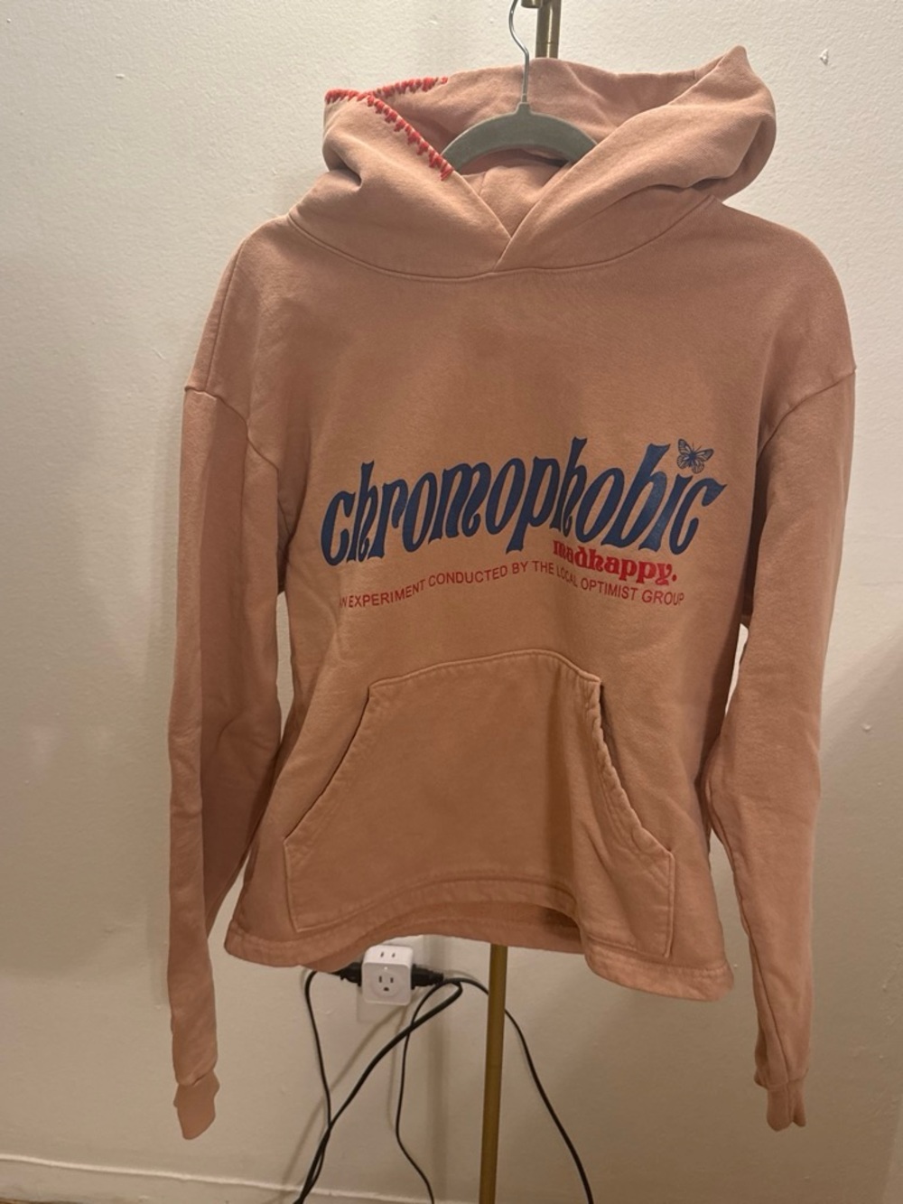 Madhappy Dusty Pink 'Chronophobic' Logo Hoodie with Blue Text